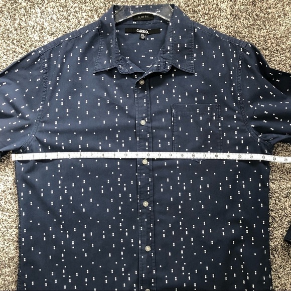 CARBON -HANDSOME BUTTON DOWN SHIRT.  NAVY BLUE & SMALL WHITE SQUARES DESIGN - B9 - Picture 6 of 9